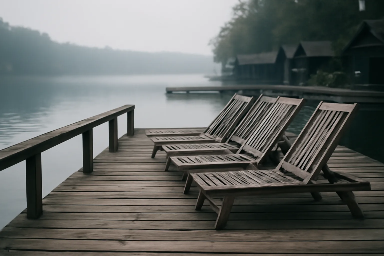 Empty resort dock at dawn evoking the reality of selling a timeshare property