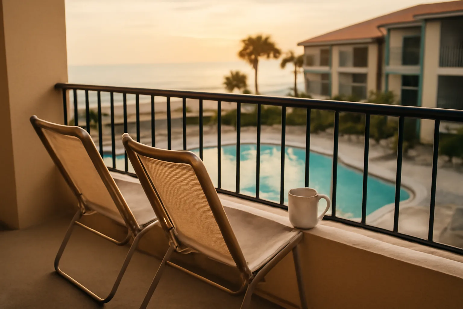 Quiet resort condo balcony at sunrise representing timeshare ownership decisions