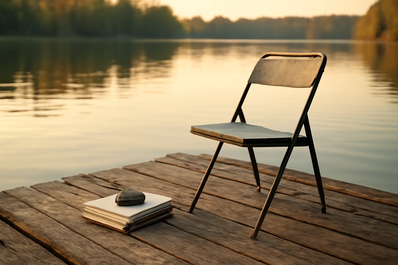 Empty chair and paperwork on a dock, representing the decision to sell your timeshare