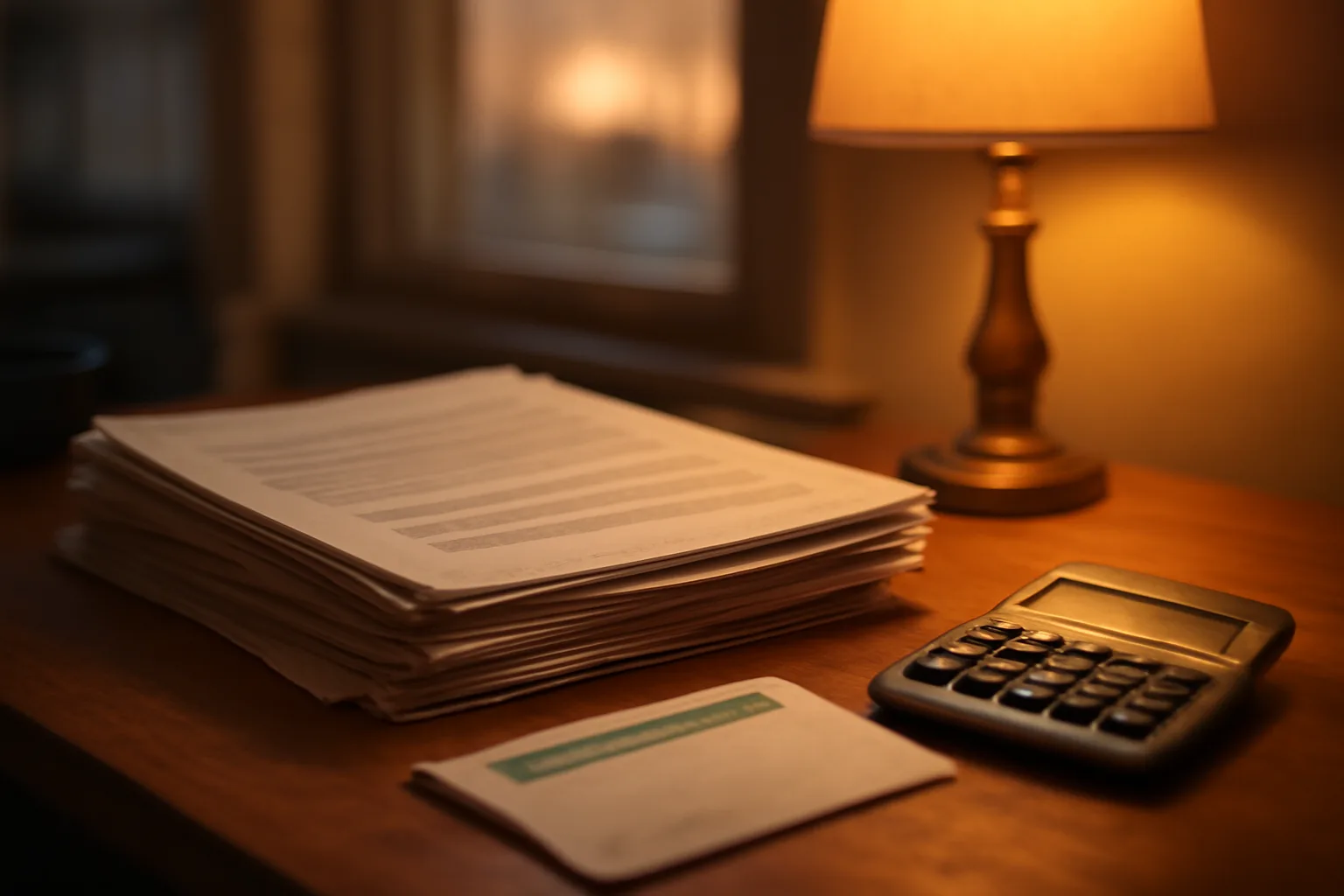 Home desk with contract papers and calculator, representing timeshare exit company research