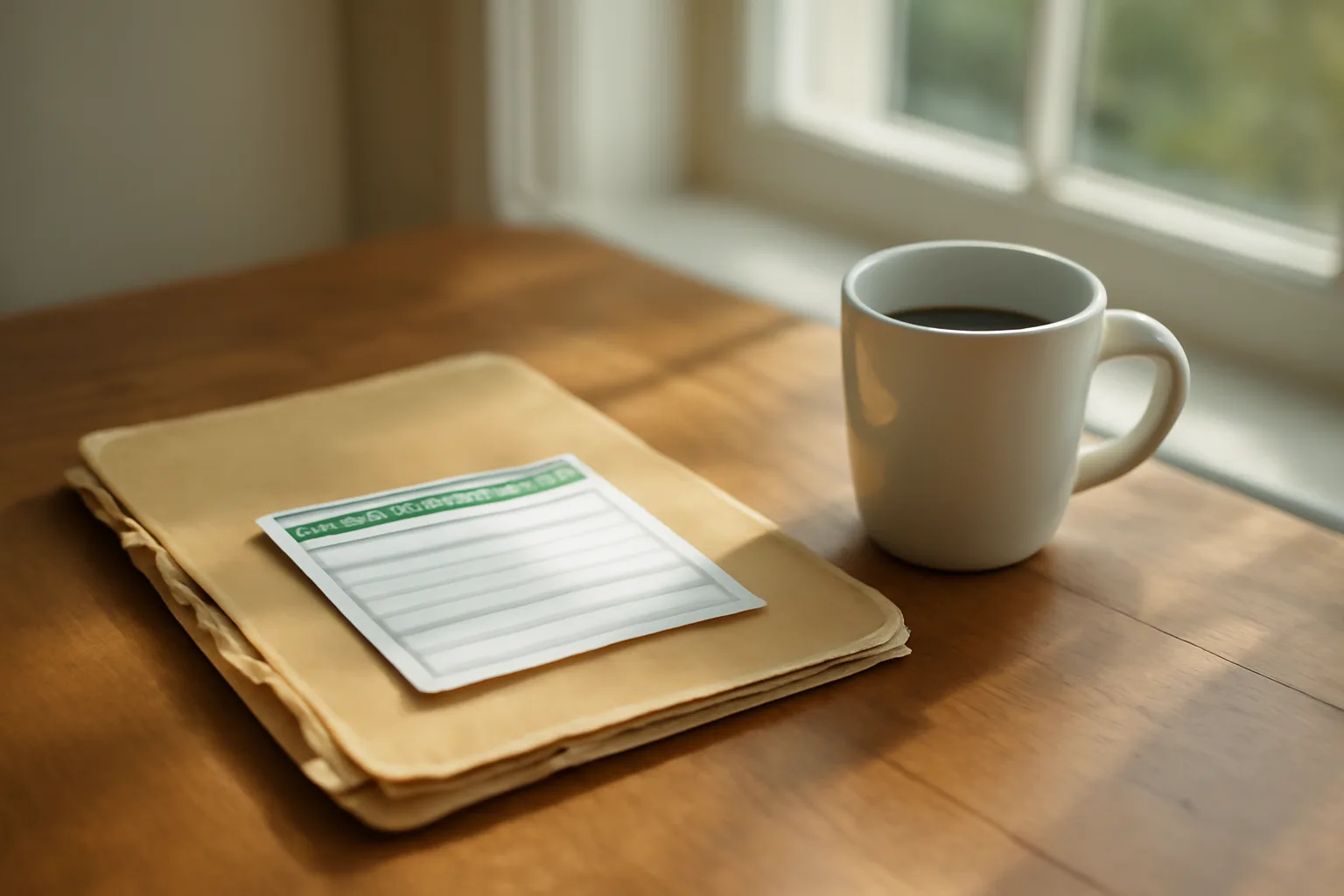 Timeshare paperwork and certified mail receipt on a kitchen table in morning light