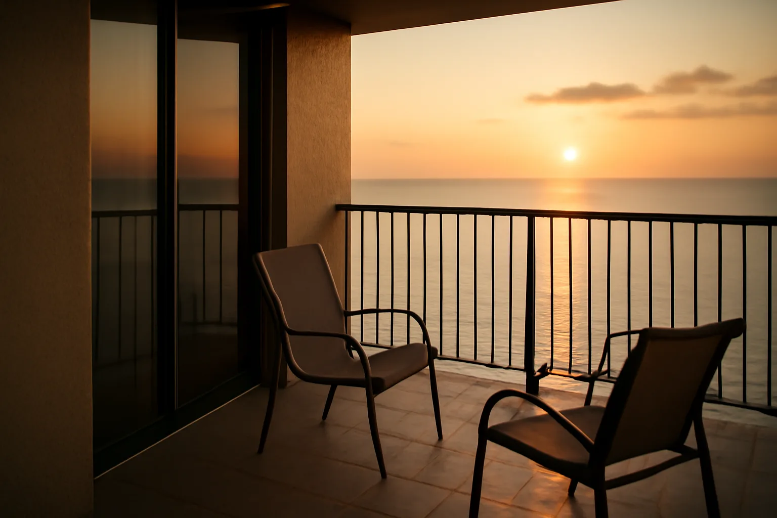 Empty resort balcony at sunset representing the decision to exit a Marriott timeshare