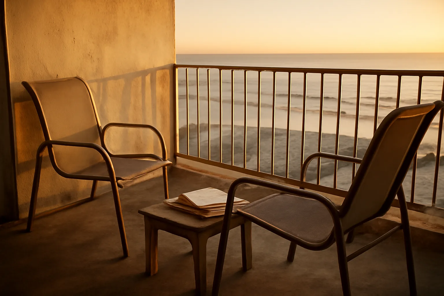 Empty condo balcony at sunset representing a timeshare owner weighing a buy back decision