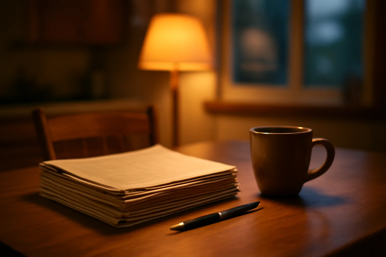 Kitchen table with paperwork and coffee mug, evoking a timeshare cancellation decision