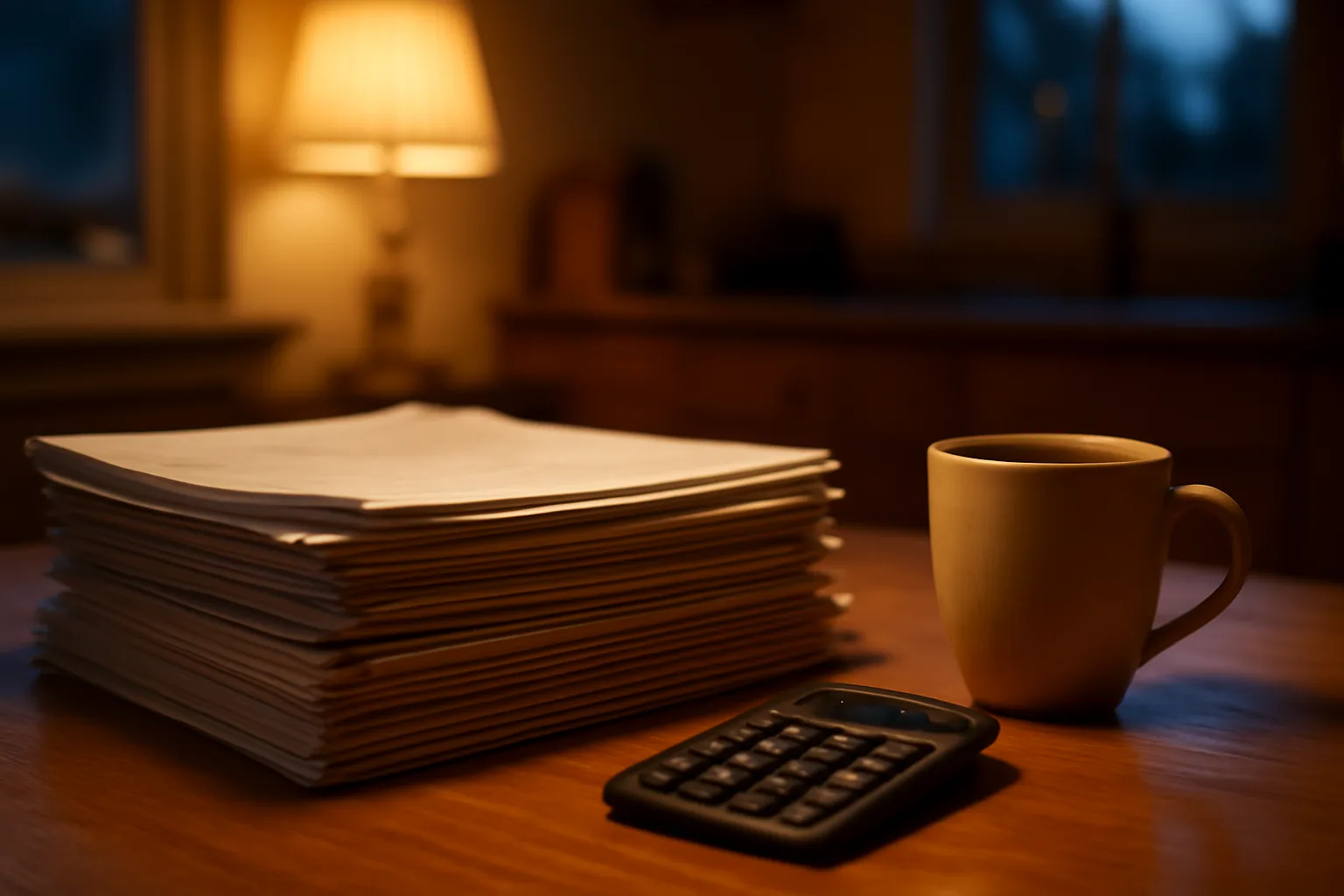 Paperwork and calculator on a kitchen table representing a timeshare exit decision