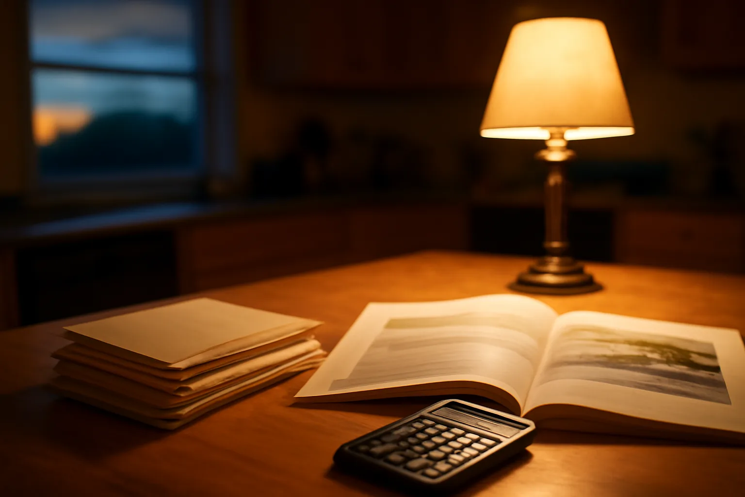 Kitchen table with mail receipts and calculator representing the cost to cancel a timeshare