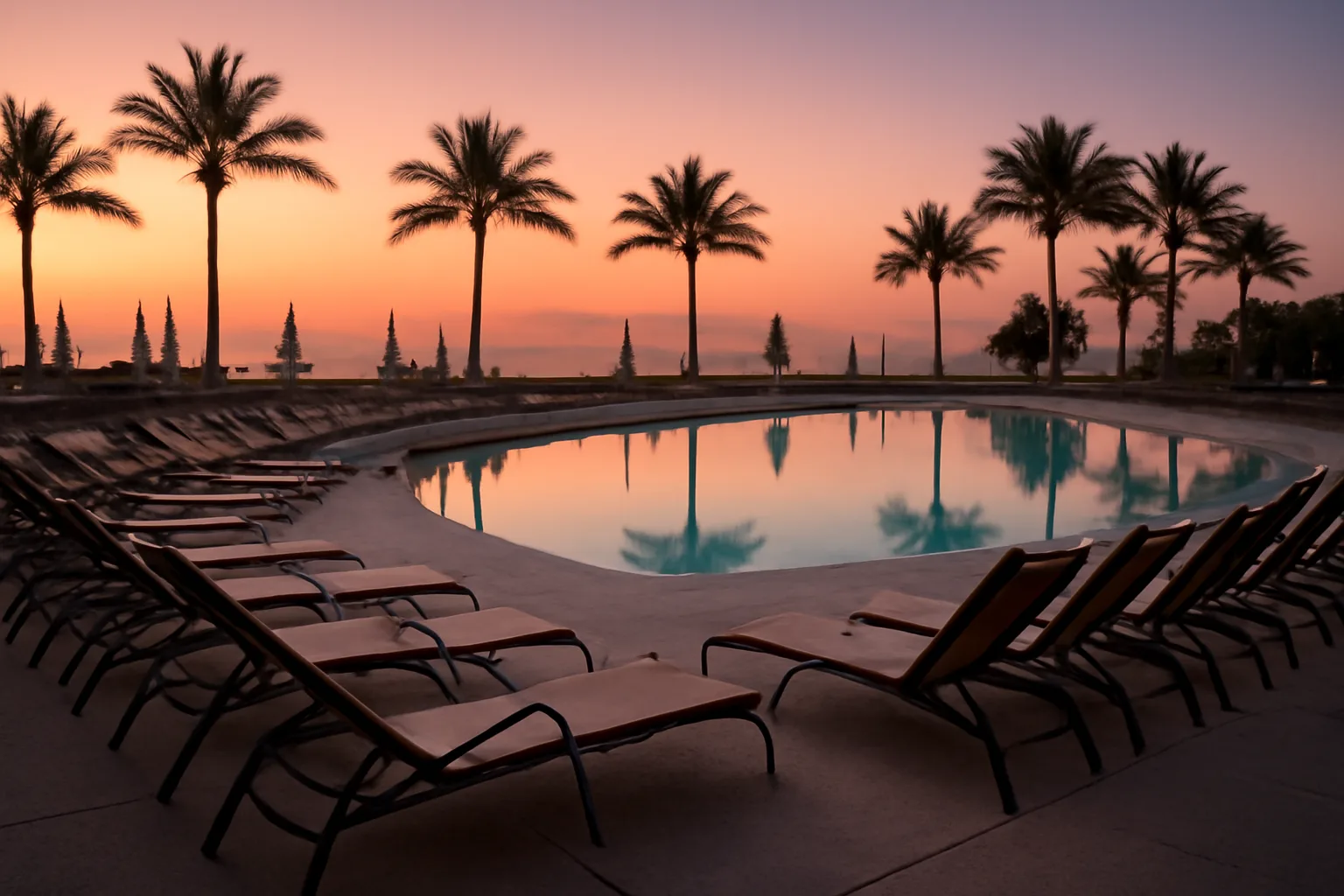 Empty resort pool deck at dusk illustrating timeshare exit decisions