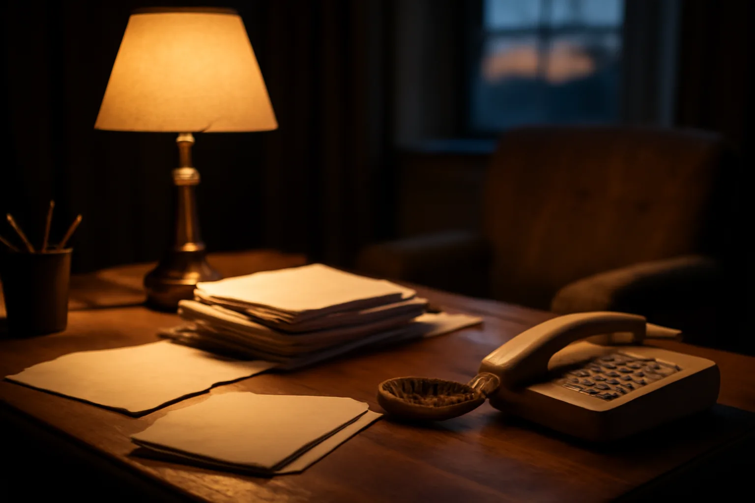 Home desk with phone and envelopes suggesting timeshare exit calls and mail