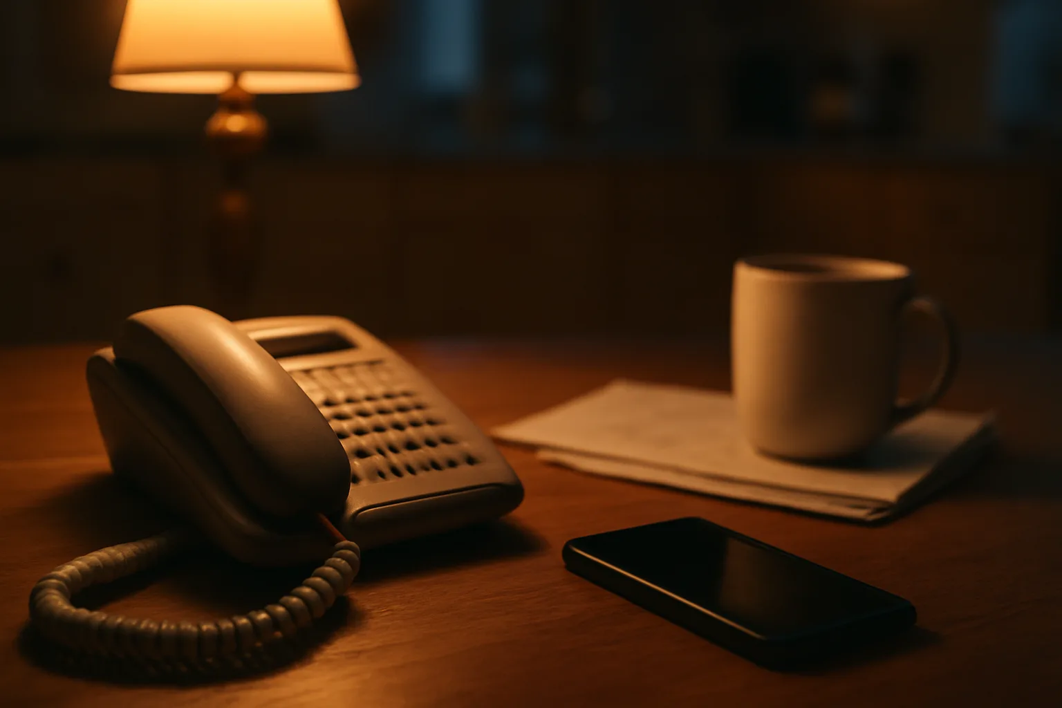 Phone on a kitchen table representing a live transfer call about a timeshare exit