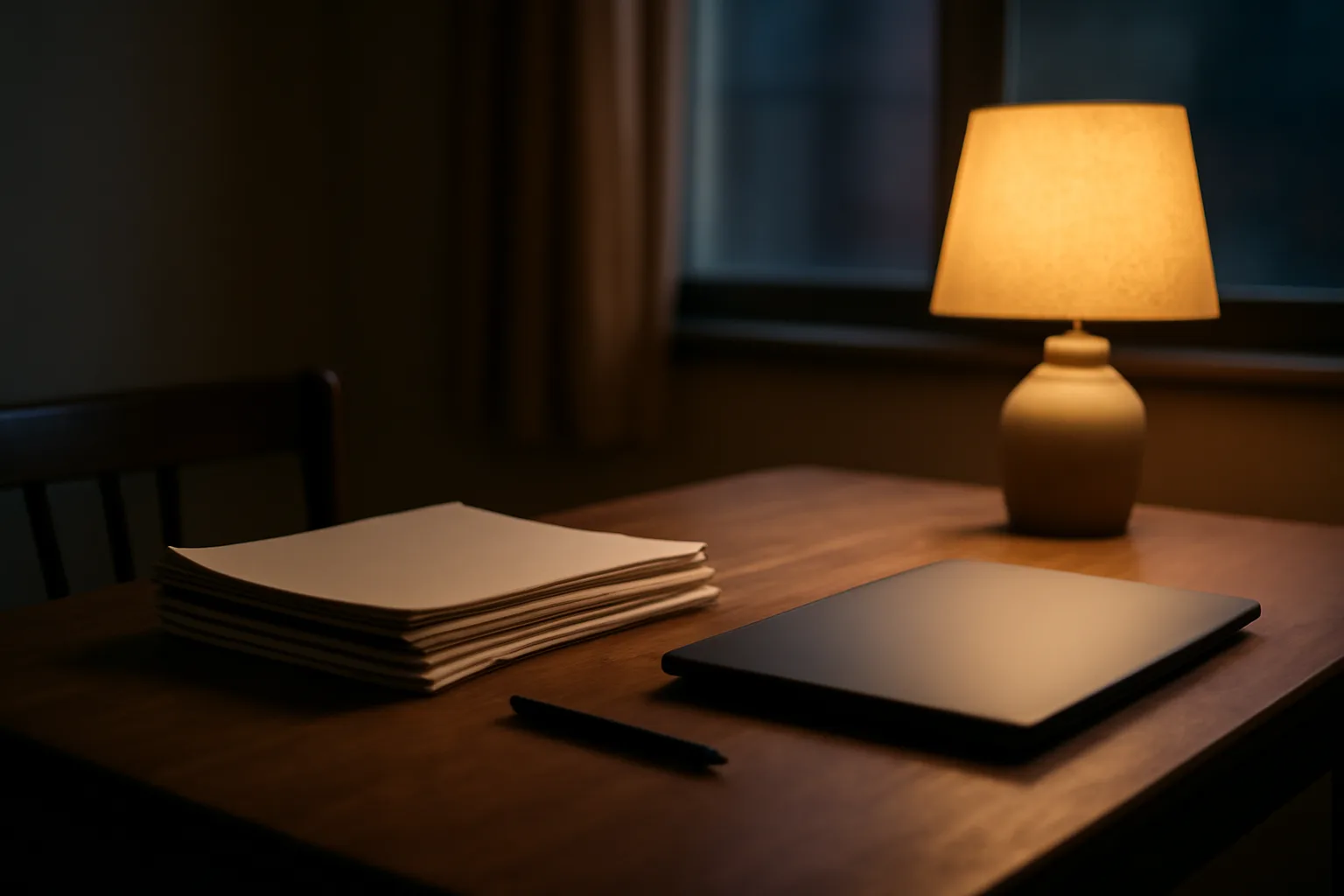Desk with paperwork and lamp light, evoking a timeshare cancellation lawyer search