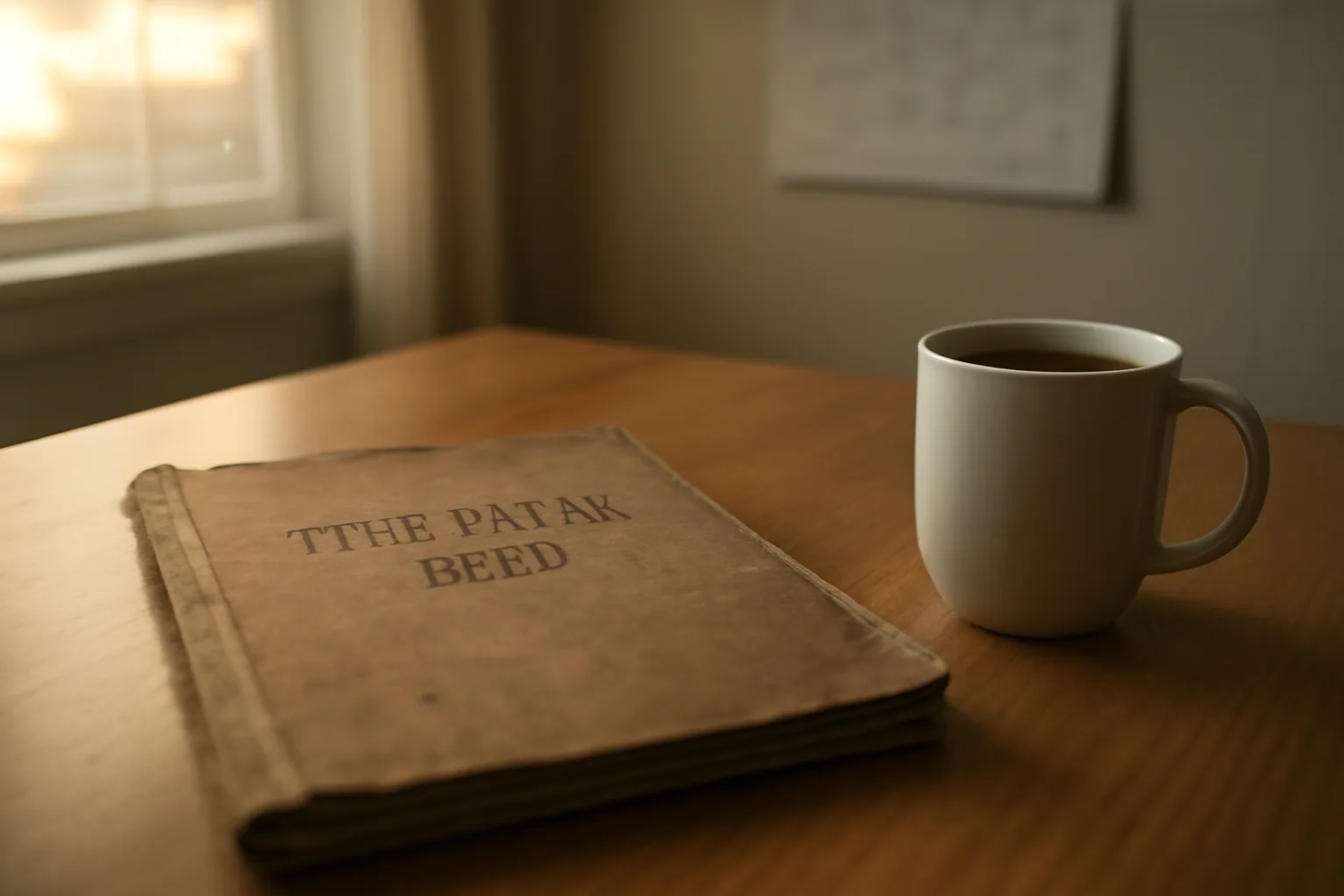 Timeshare paperwork folder on a kitchen table in early morning light