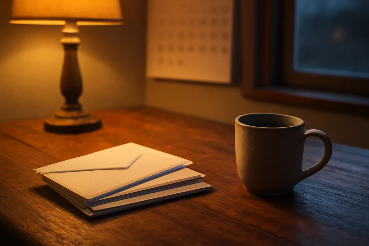 Stack of mail and a red-circled calendar date on a kitchen table, evoking a timeshare fee deadline