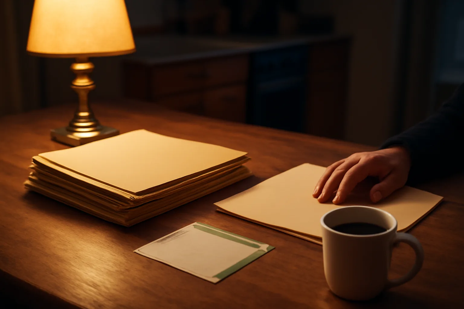 Owner reviewing paperwork at a kitchen table while researching the timeshare exit industry