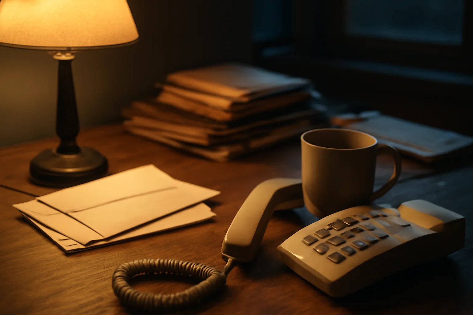 Home office desk with phone and envelopes, evoking timeshare exit lead generation calls