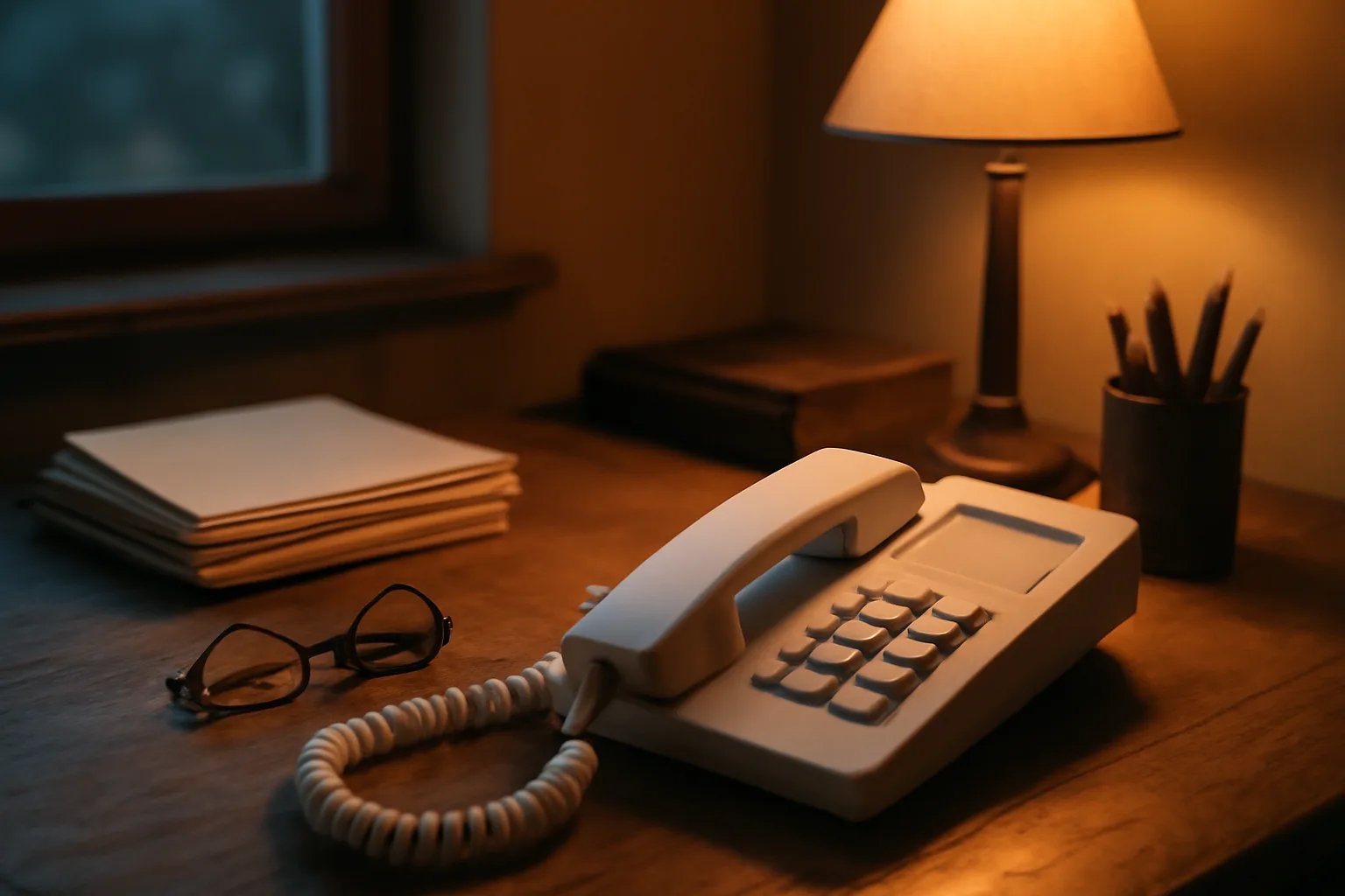 Home desk with phone and envelopes suggesting timeshare exit marketing leads and cold calls