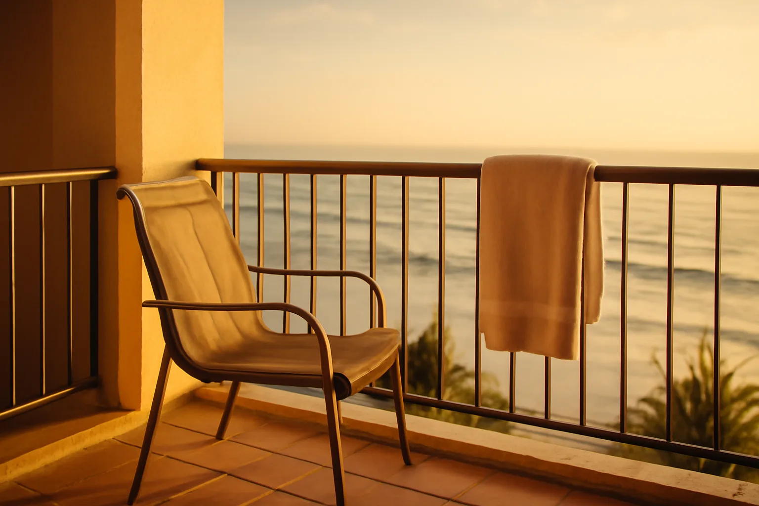 Empty resort balcony overlooking the ocean, representing a timeshare exit decision