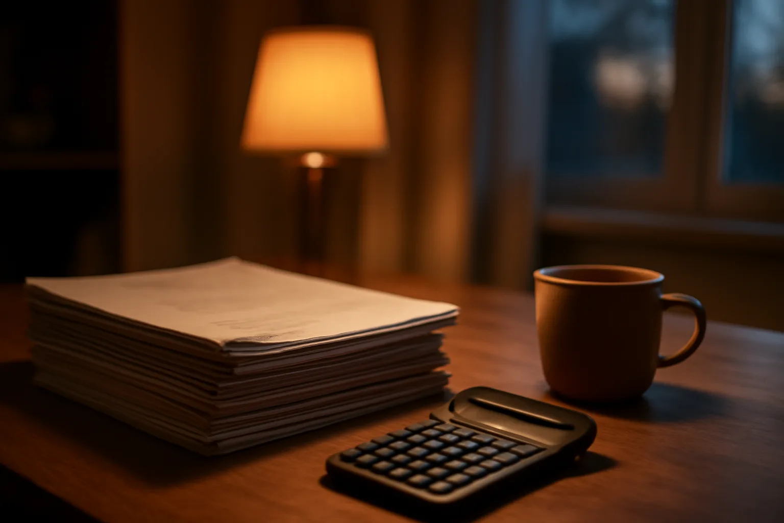 Desk with closing paperwork and calculator representing timeshare specialist decisions