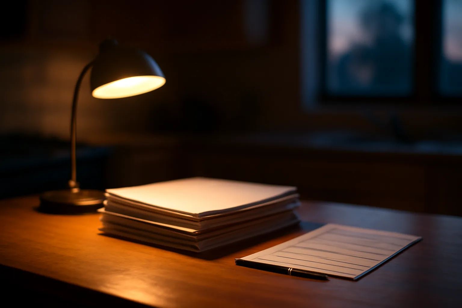 Kitchen table with paperwork and a pen under lamp light for timeshare cancellation research