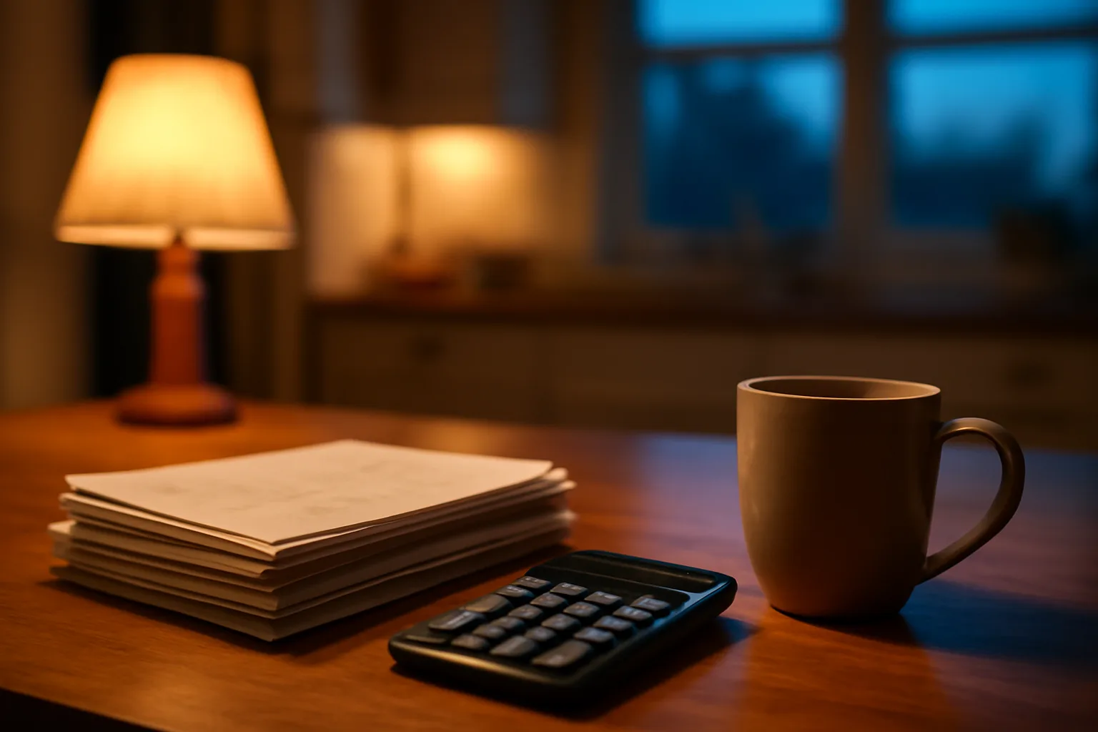 Kitchen table with bills and calculator, evoking timeshare maintenance fee tax questions