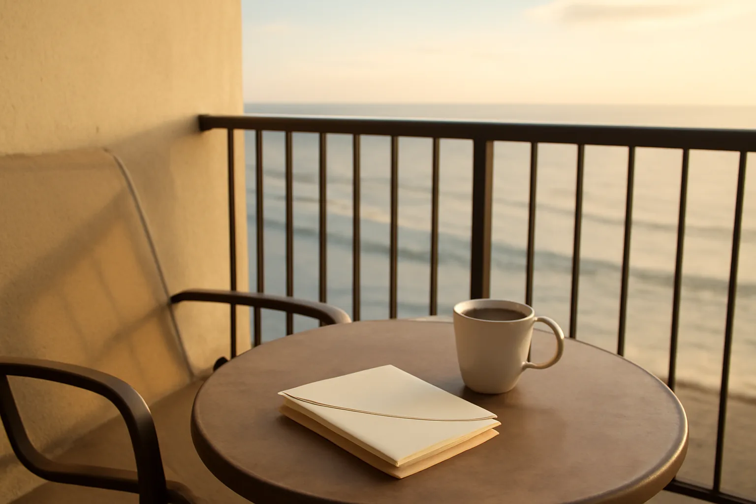 Resort balcony table with morning coffee, evoking rising timeshare maintenance fees