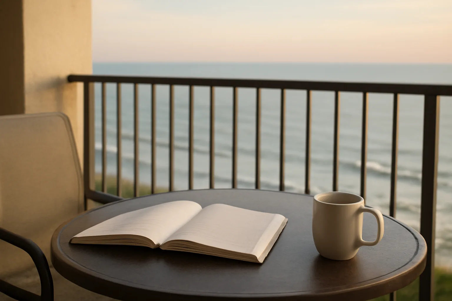 Resort balcony with bills on a table, evoking average timeshare maintenance fees
