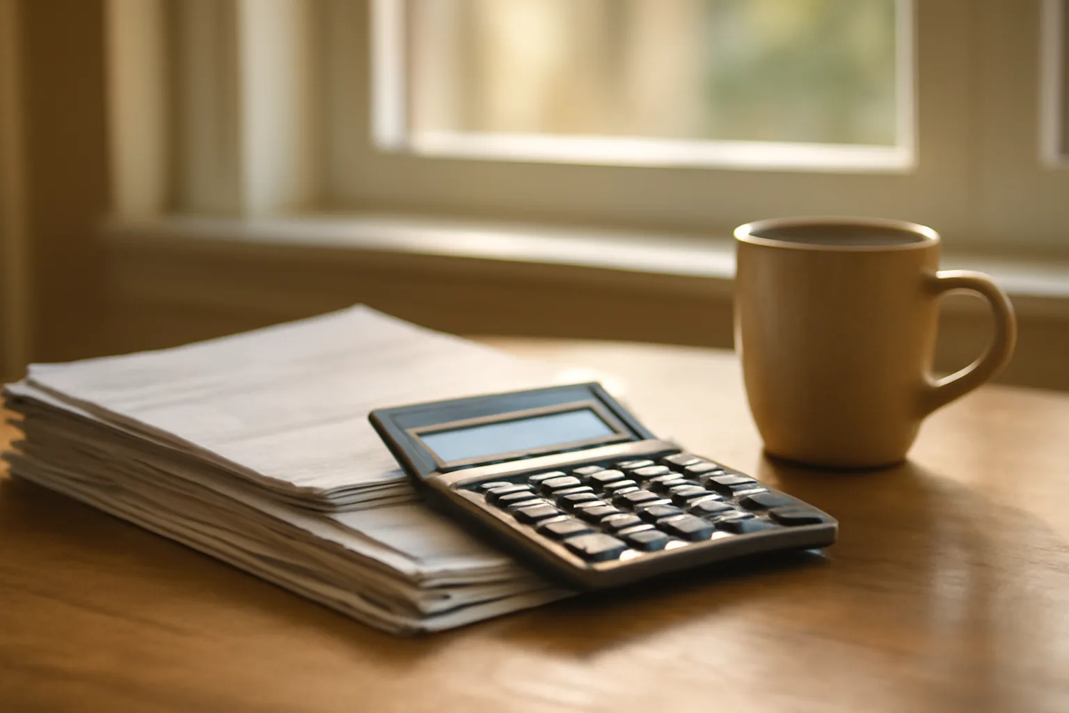 Kitchen table scene with bills and calculator representing timeshare maintenance fee costs