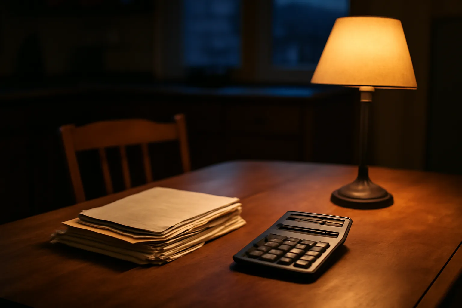 Kitchen table with mail and a calculator, representing timeshare maintenance fee bills