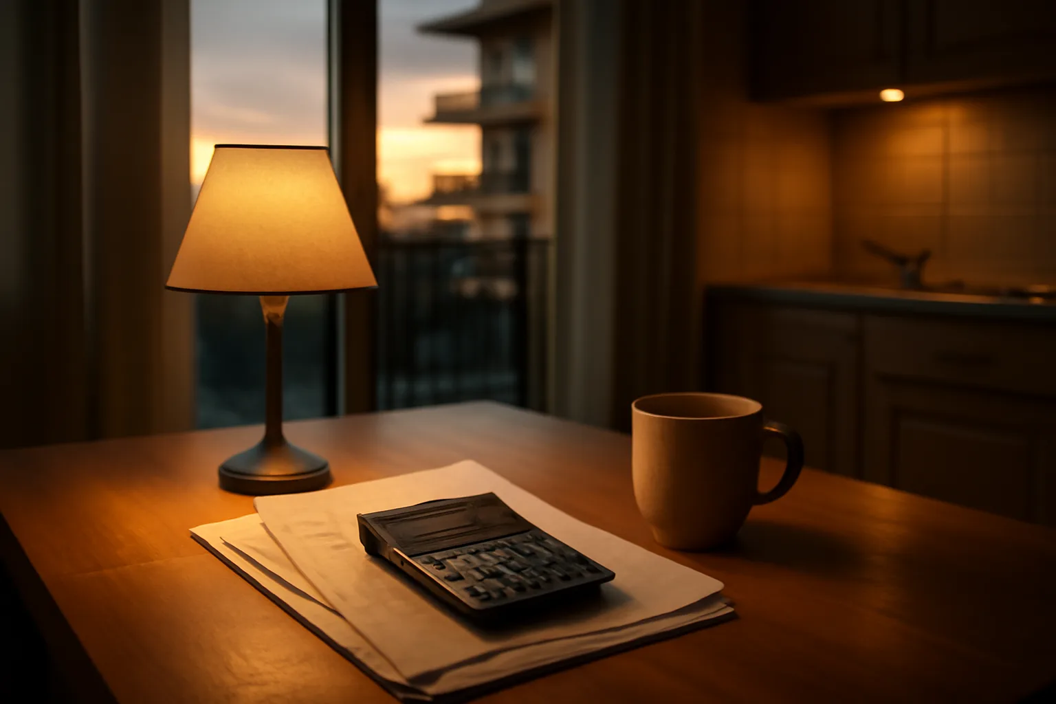Kitchen table with bills and calculator representing rising timeshare expenses at home