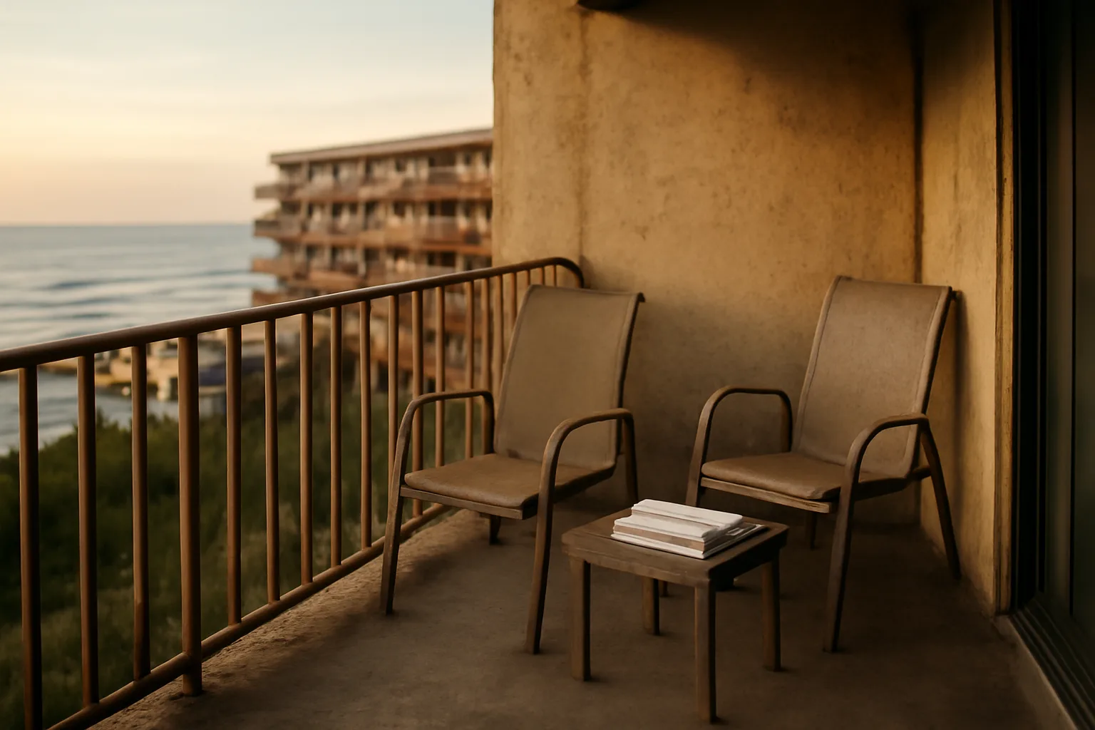 Empty resort balcony at dusk representing the real cost of timeshare ownership