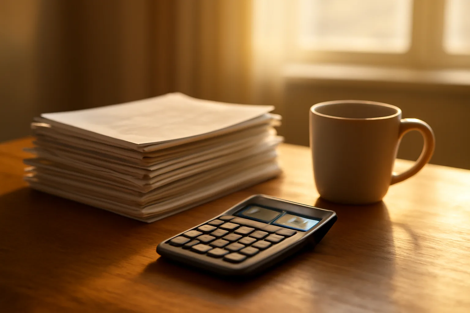 Kitchen table with bills and calculator representing rising timeshare maintenance fee costs