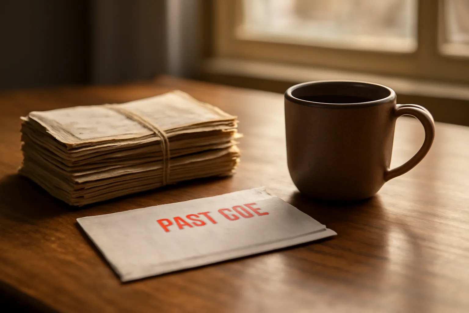 Stack of unopened mail on a kitchen table suggesting unpaid timeshare maintenance fee bills