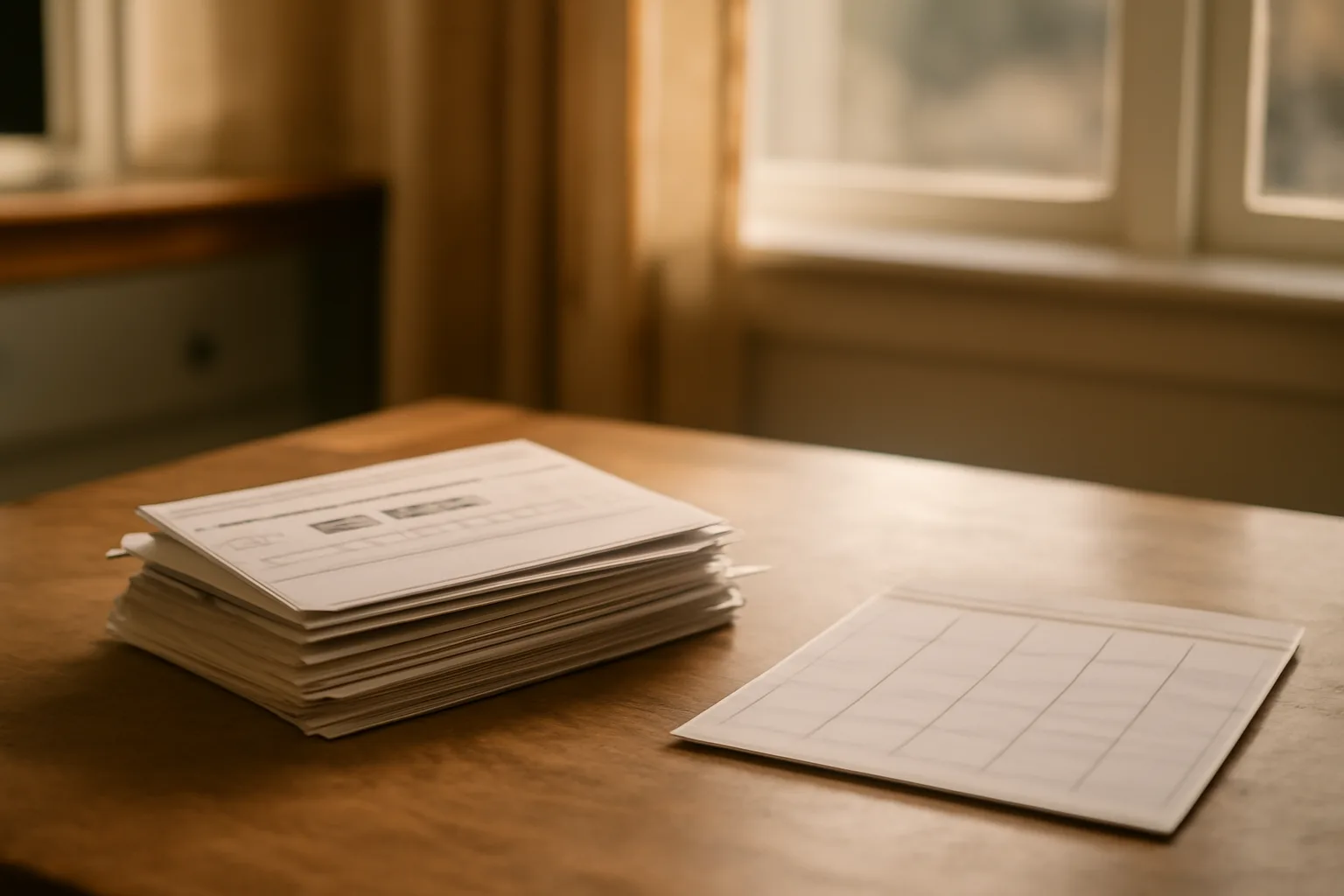 Kitchen table with unpaid bills and a calendar, evoking missed timeshare payments