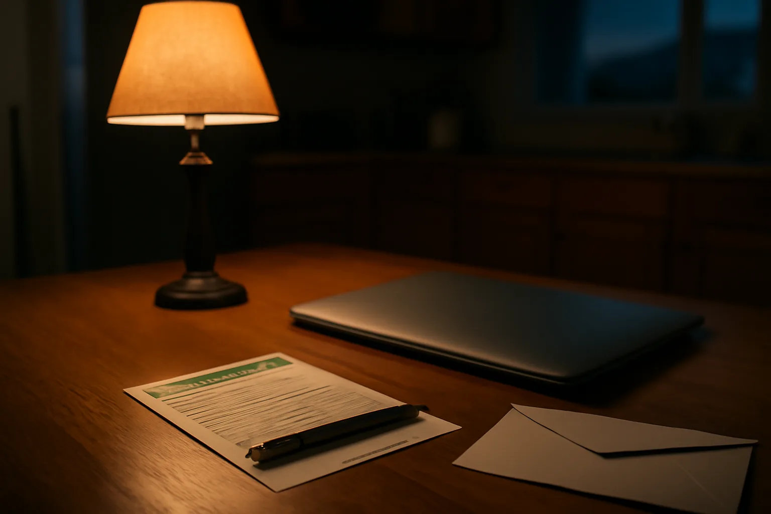 Certified mail receipt and pen on a kitchen table used to cancel a timeshare purchase