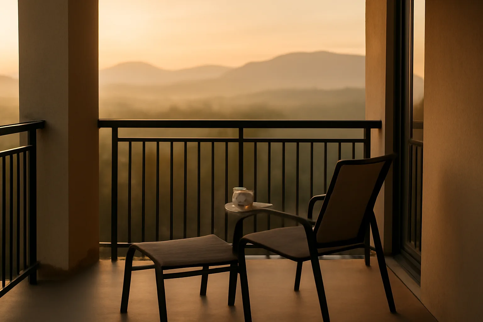 Empty resort balcony at sunrise symbolizing a WorldMark timeshare owner reconsidering ownership