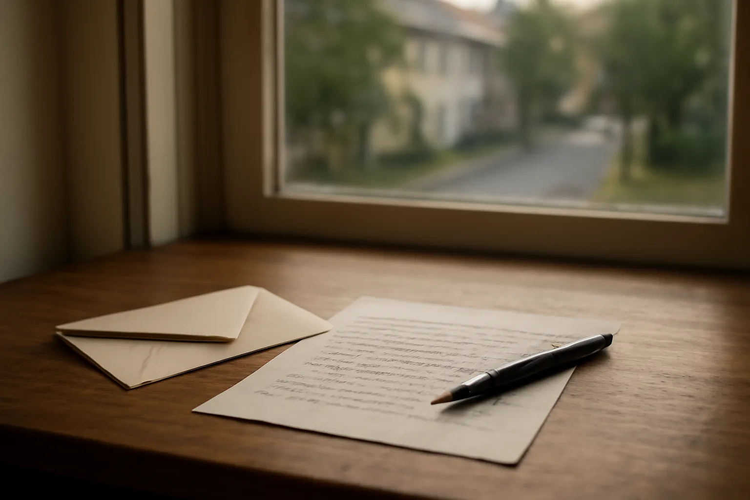 A handwritten deed back timeshare letter and envelope on a sunlit desk