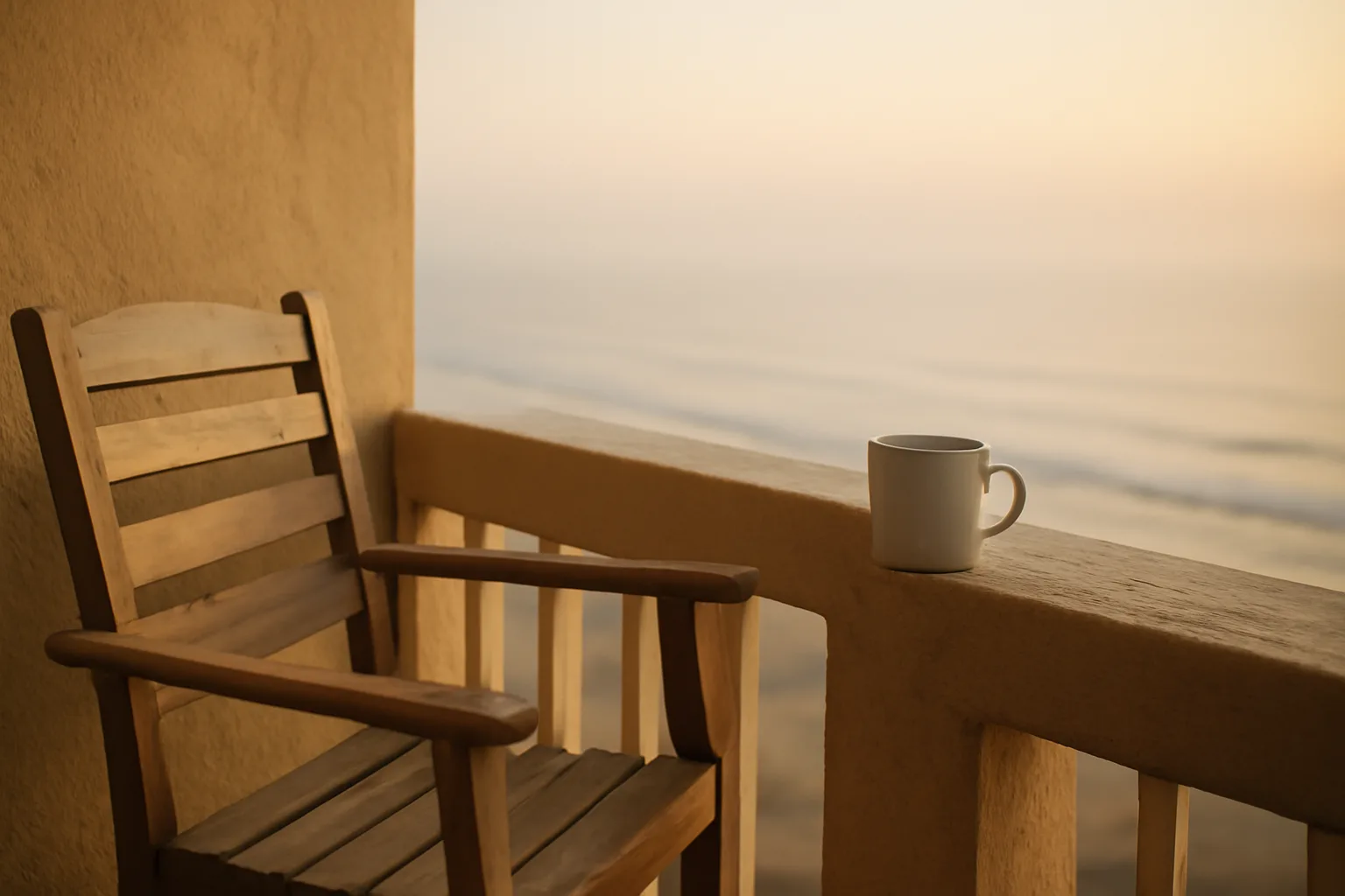 Empty resort balcony at sunrise symbolizing a timeshare owner considering an exit