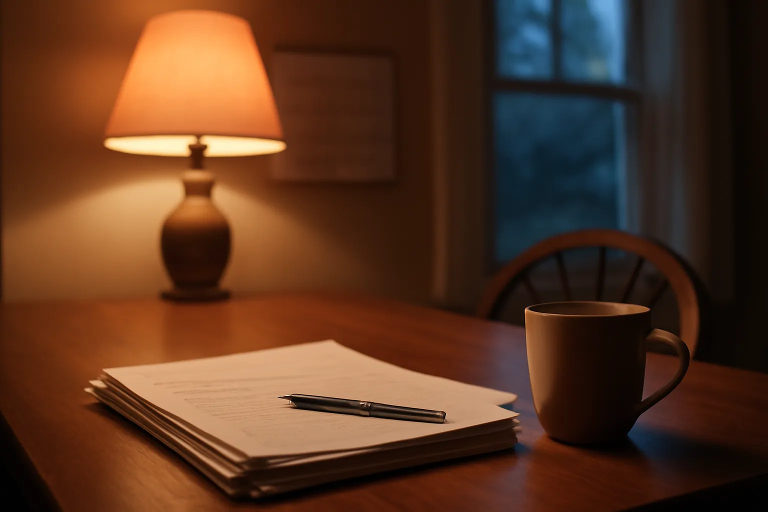 Paperwork and coffee mug on a table, representing reviewing a timeshare exit decision