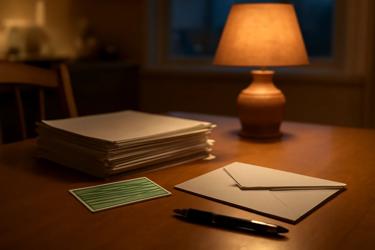 Timeshare contract paperwork and a certified mail receipt on a kitchen table