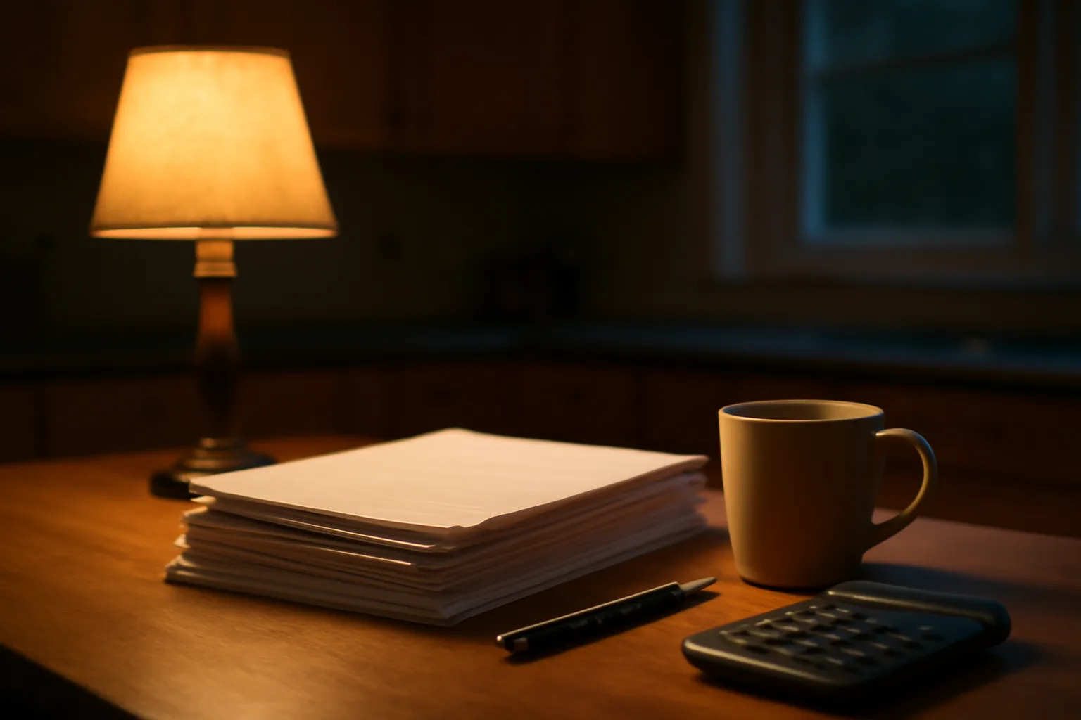 Kitchen table with paperwork and a pen, representing getting out of timeshare contracts