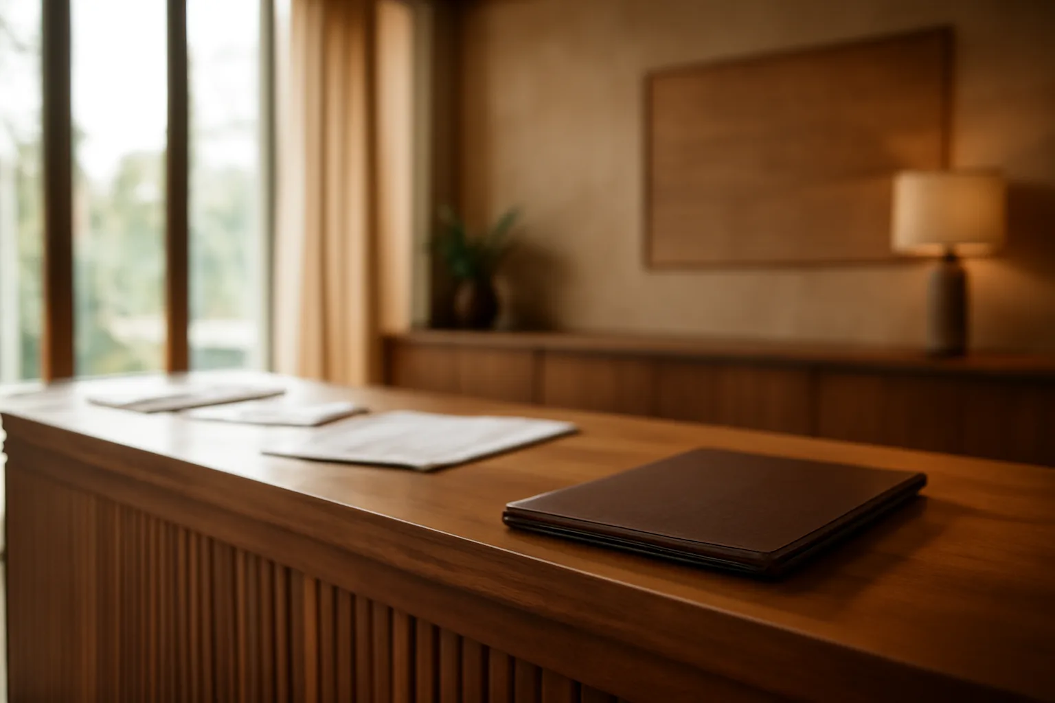 Resort reception desk with paperwork representing timeshare exit process