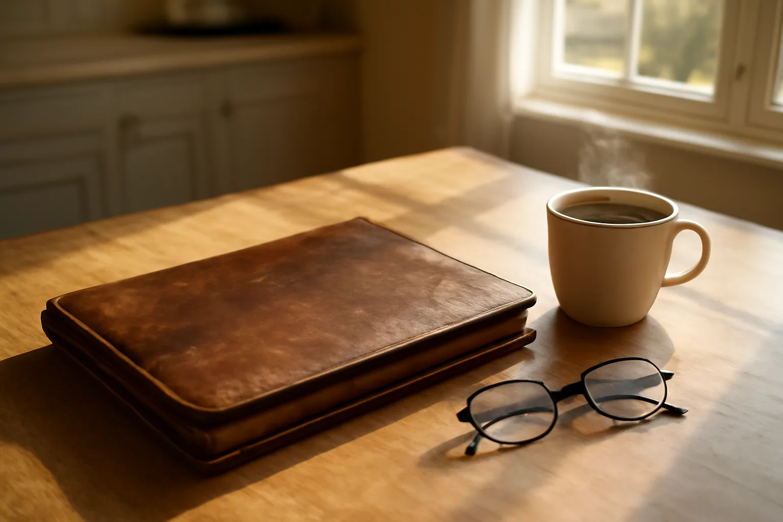 Closed document folder and coffee on a table, evoking a Hilton timeshare cancellation decision