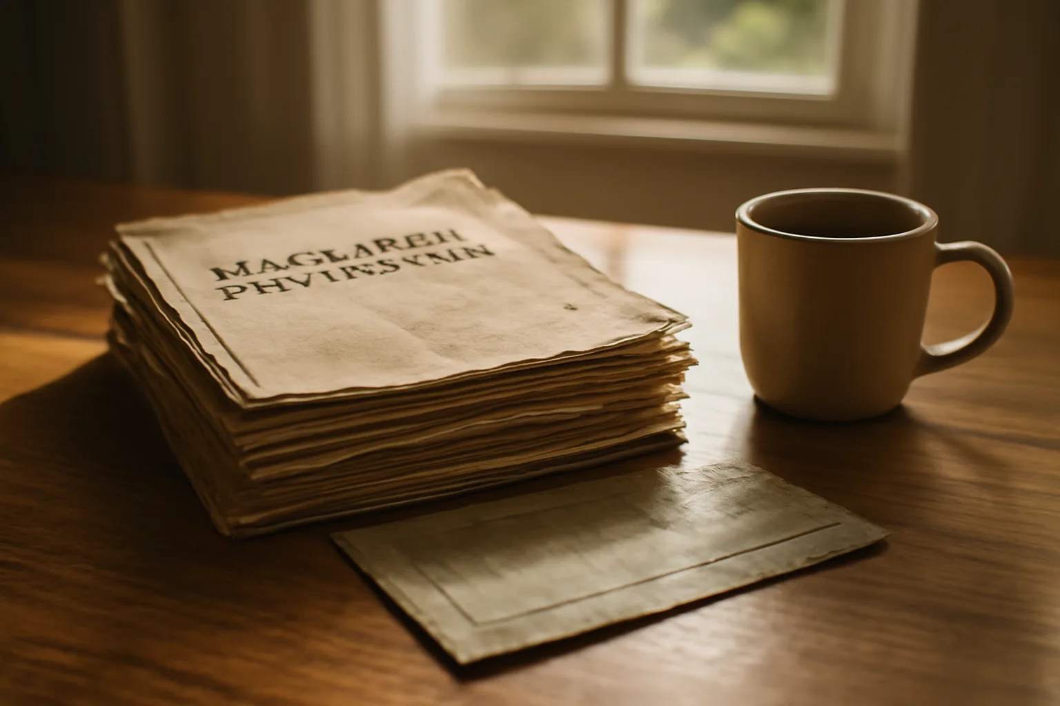 Kitchen table scene showing paperwork and a coffee mug related to canceling a timeshare