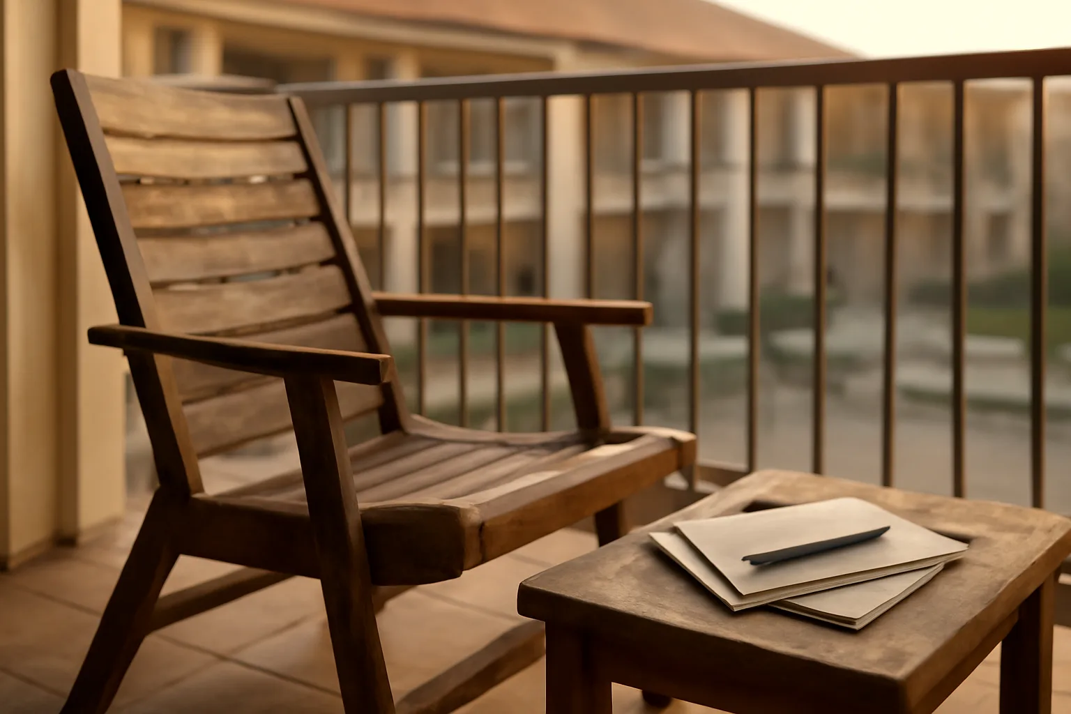 Empty resort balcony scene evoking the process of exiting a timeshare