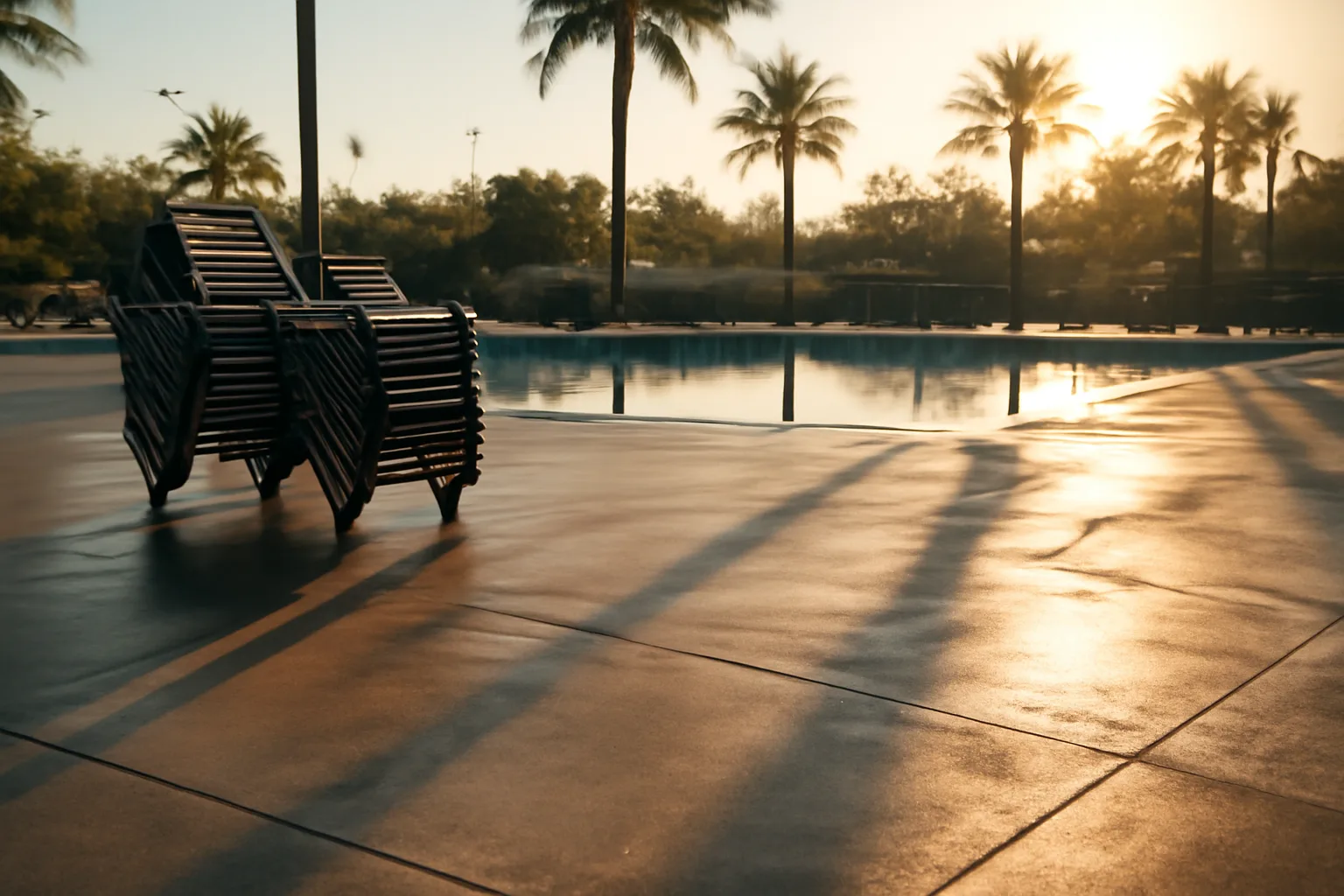 Empty resort pool deck at dawn illustrating timeshare exit decisions