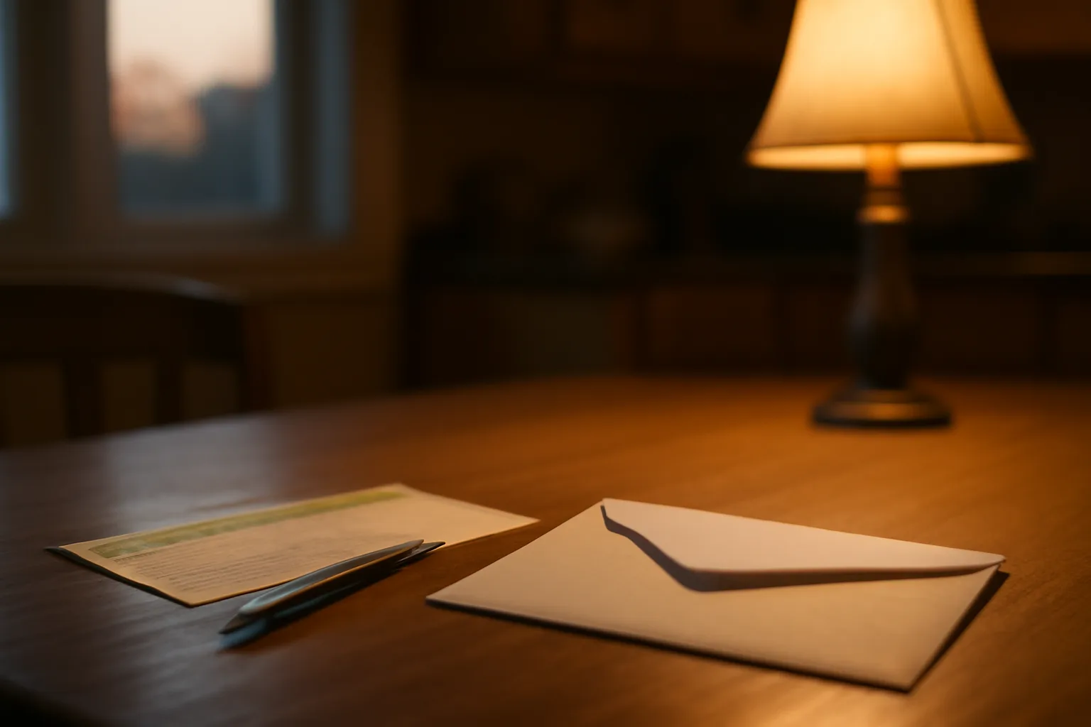 Kitchen table with certified mail receipt and pen for canceling a timeshare contract
