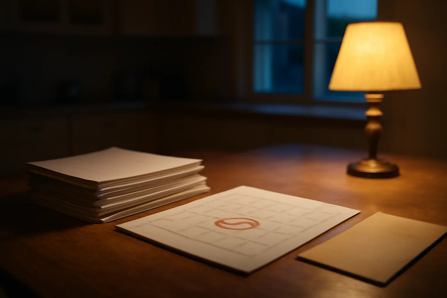 Timeshare cancellation paperwork and a circled calendar date on a kitchen table