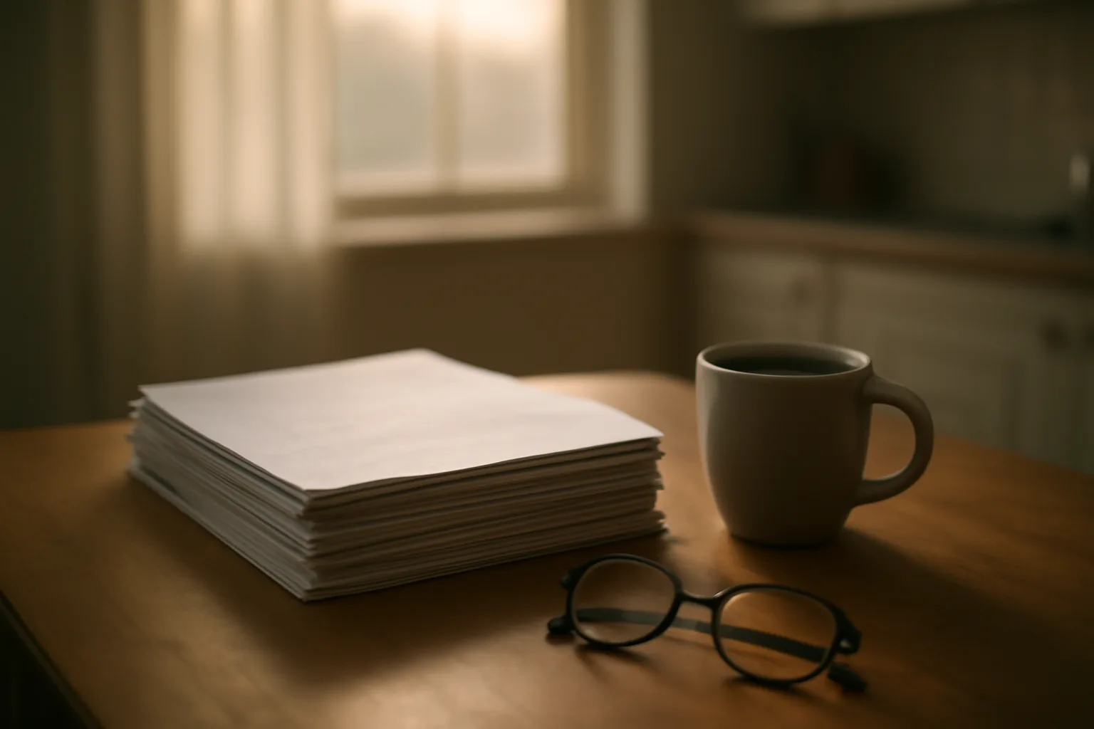 Timeshare contract papers on a table in early morning light