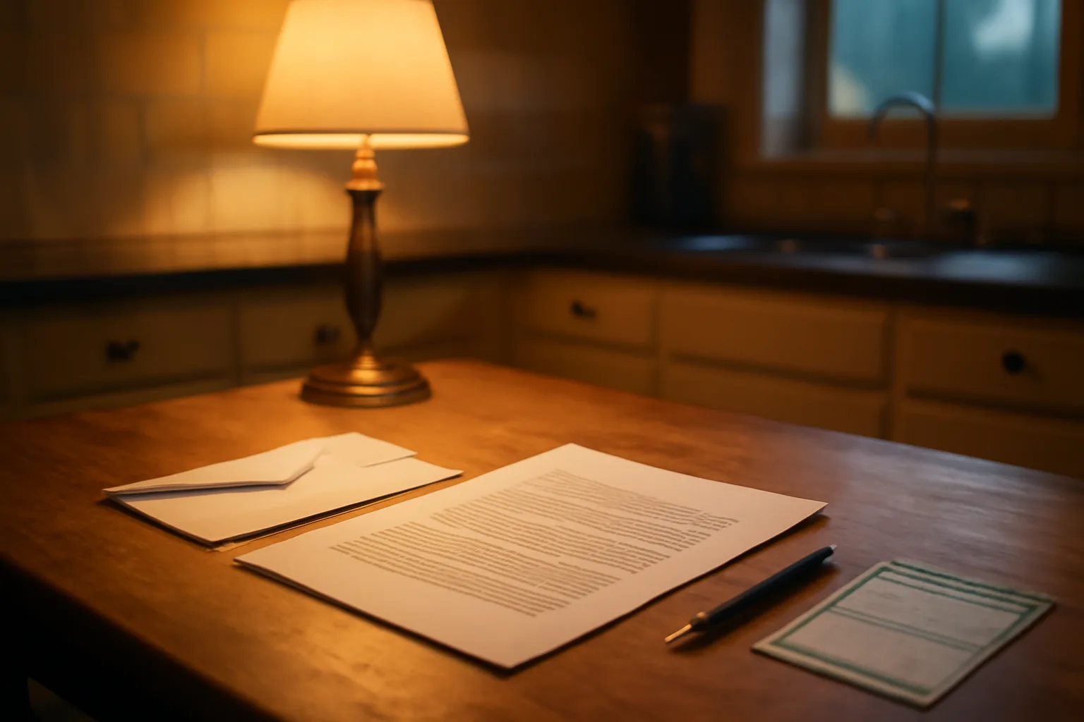 Contract, pen, and mail receipt on a table representing canceling a timeshare presentation