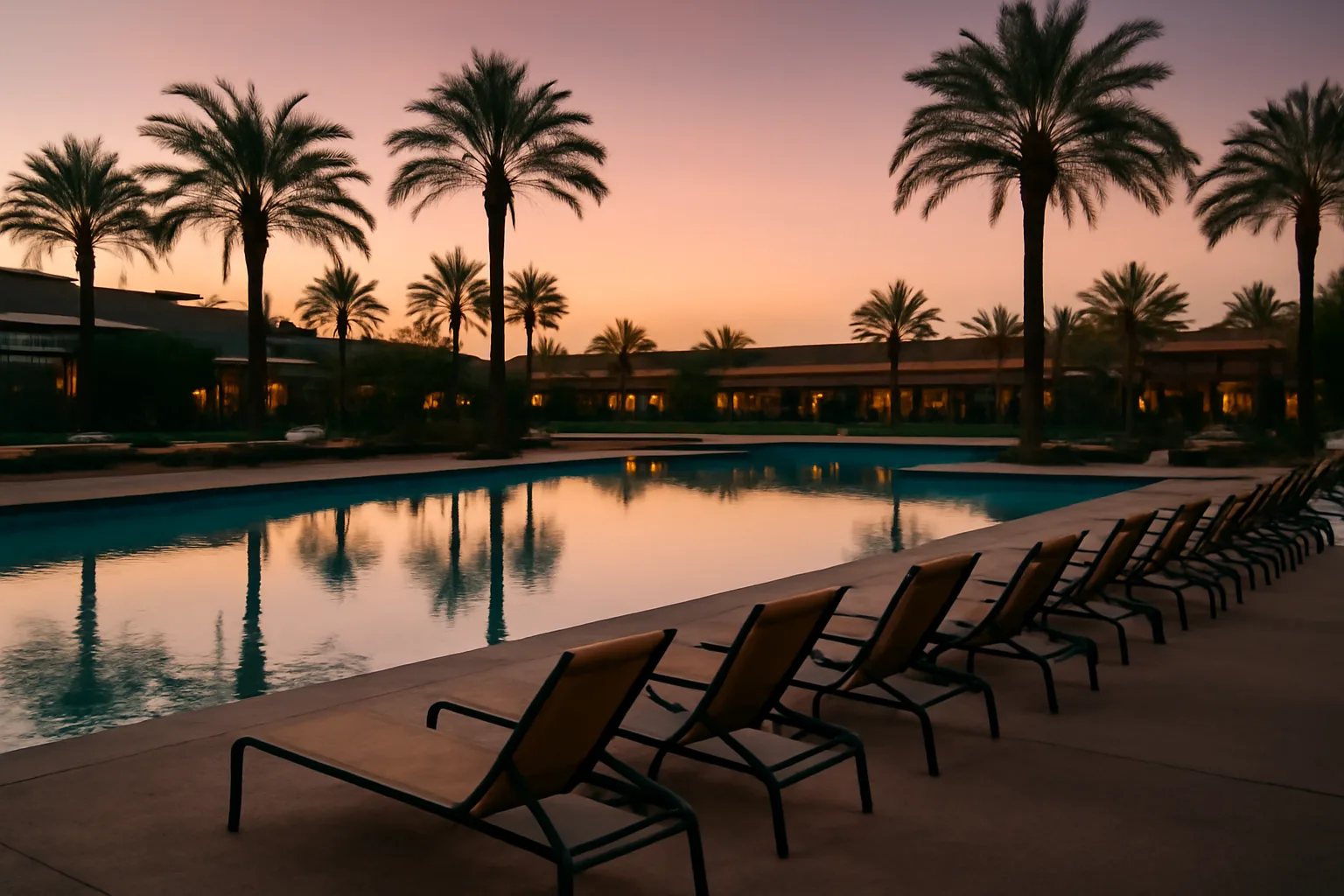 Empty resort pool at dusk representing Holiday Inn Club timeshare property