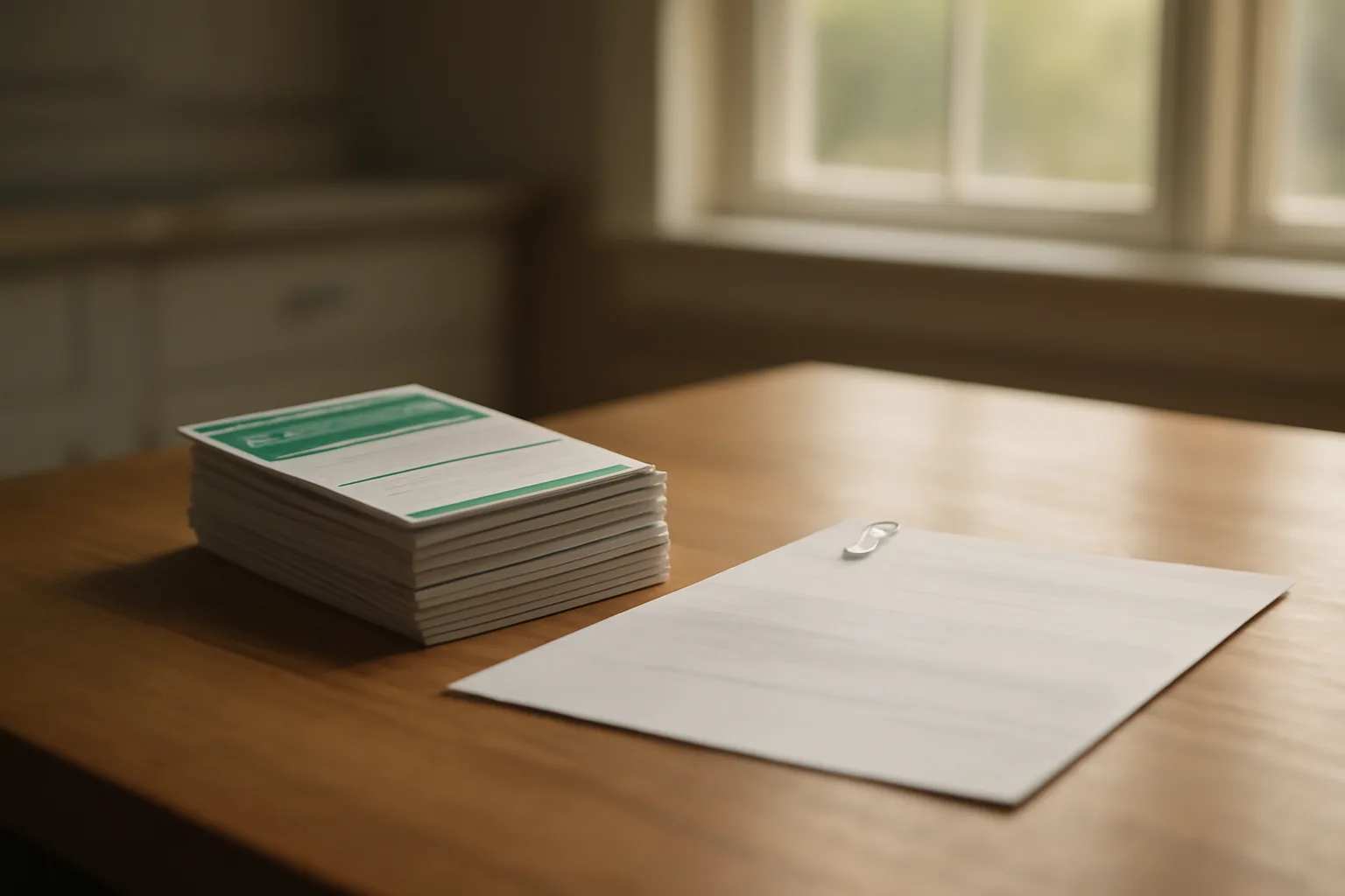 Kitchen table scene showing paperwork related to canceling a timeshare with Wyndham